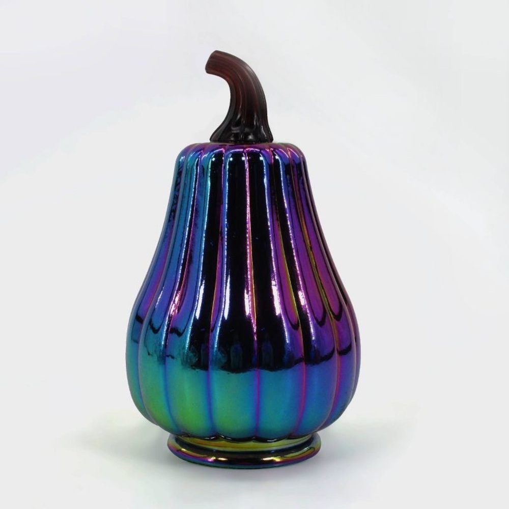New iridescent oil slick table sitter tall glass pumpkin
